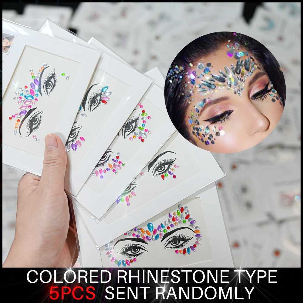 5 pieces of colorful rhinestone facial tattoo stickers childrens sparkling diamond temporary stickers DIY party makeup tattoo stickers W250410