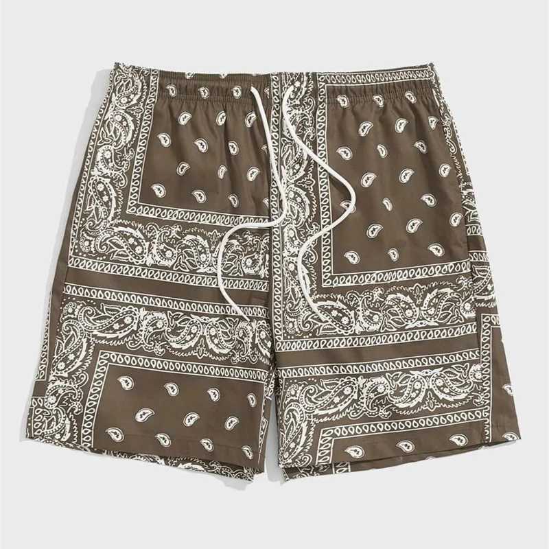 Classic Perris Pattern Beach Shorts for Men Retro Printed Drawstring Board Shorts Beach Casual Fashion Hawaiian Swimmers X2504101