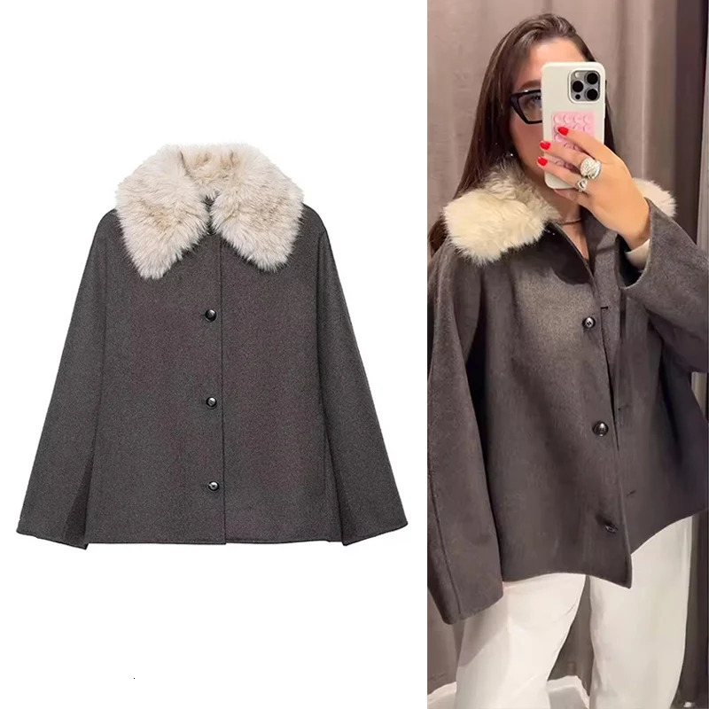 Women Fur Collar Jacket Autumn Winter Fashion Long Sleeve Button Coat Female High Street Outerwear Jackets 251110