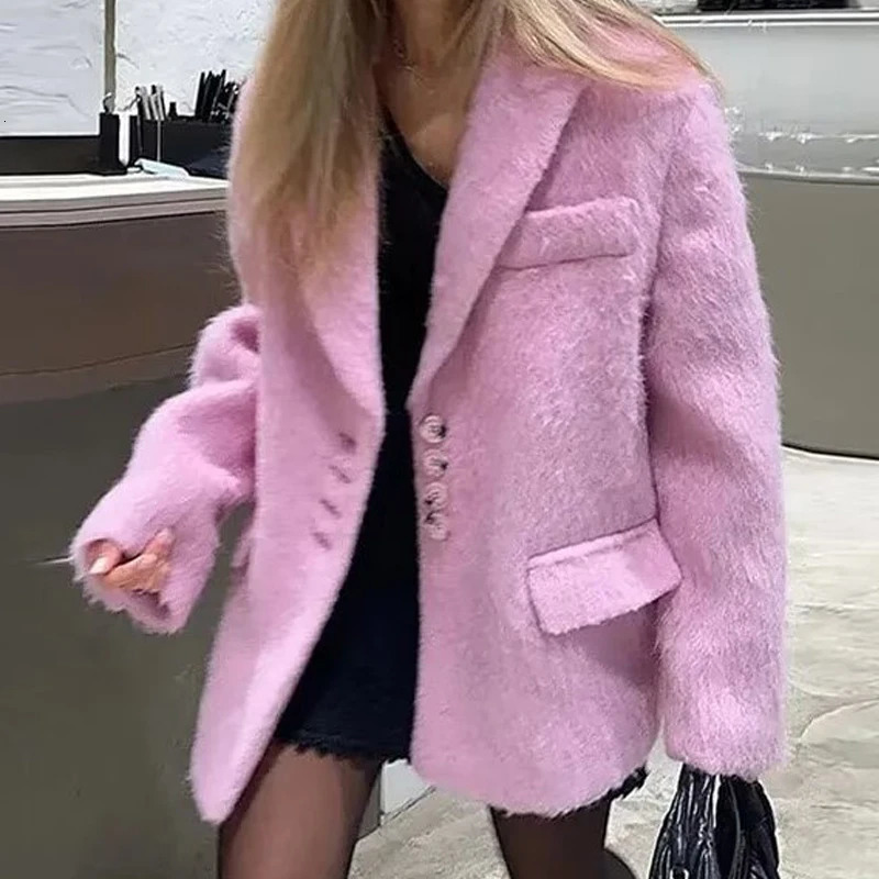 Women Winter Blazer Coat Turn Down Collar Warm Fashion n Feminino Tops Clothes 251110