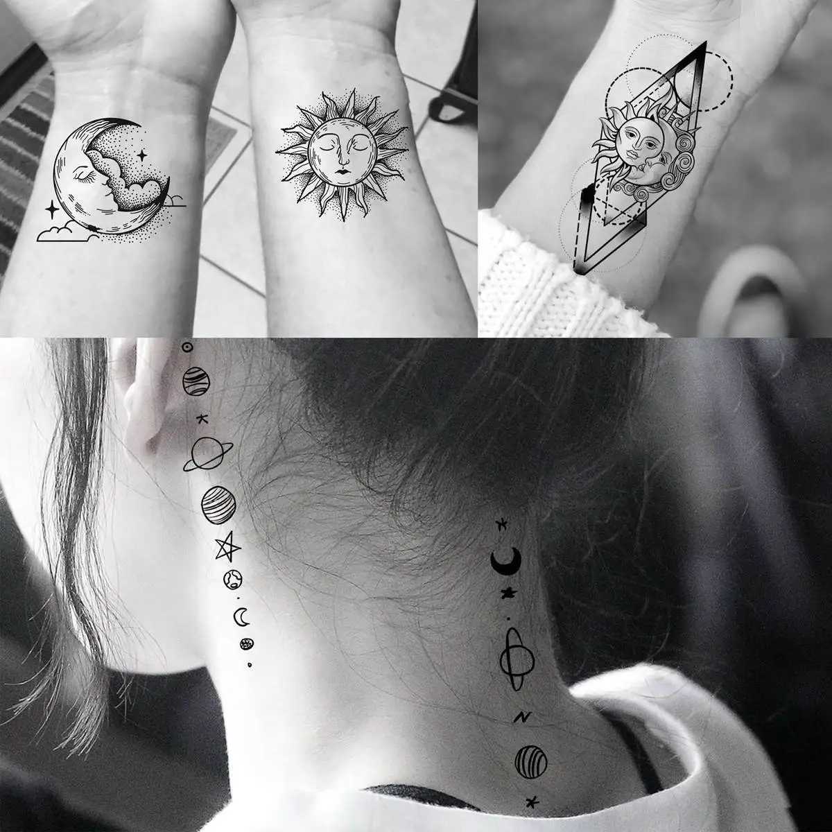 28 temporary tattoos for women in outer space stickers for fake real-life celebrity sun and moon tattoos and planetary neck tattoos for children W2504