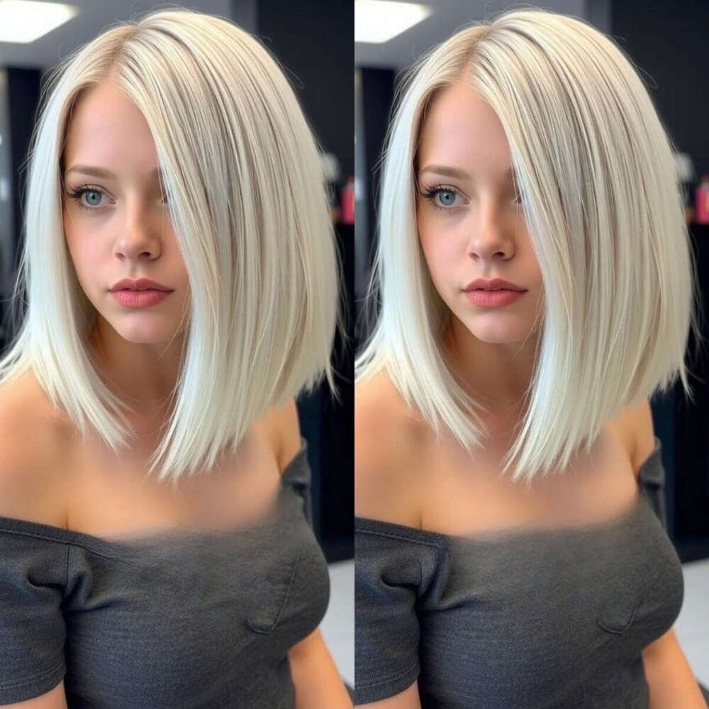 Glueless Human #60 White Platinum Wig HD 13X4 Lace Front Wigs For Women 12 Inch Silky Straight Blonde Bob Hair Pre Plucked And Bleached Knots