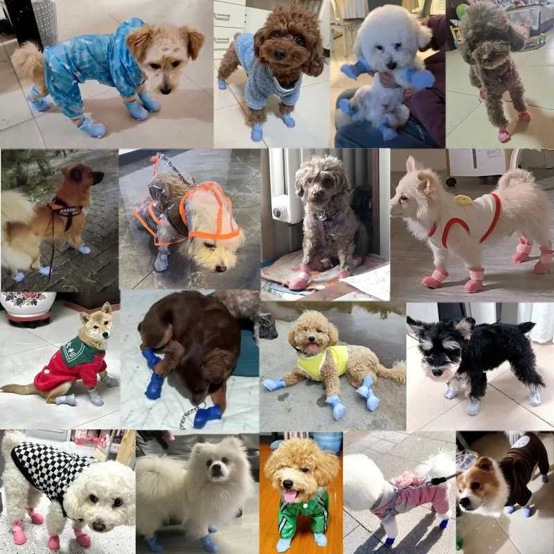 4 pieces of anti slip rubber sheathed pet waterproof rain shoes suitable for small medium and large dogs outdoor cat shoes dog ankle boots pet accesso