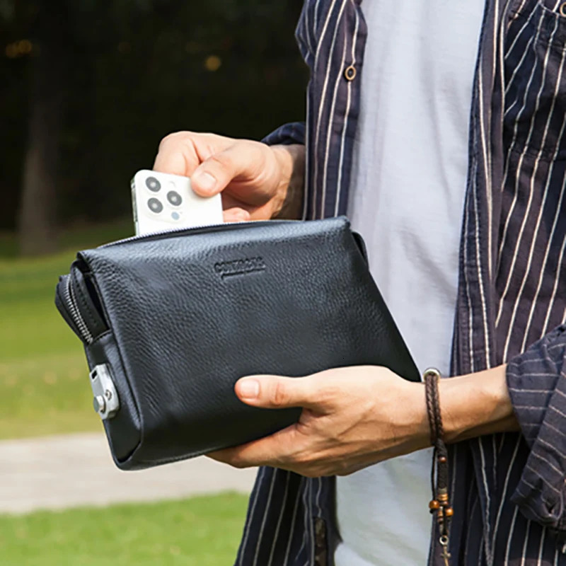 CONTACTS Genuine Leather Clutch Bag for Men Password n Casual Hand Wallet Bags Male Long Purse Large Capacity Engrvaing 251110