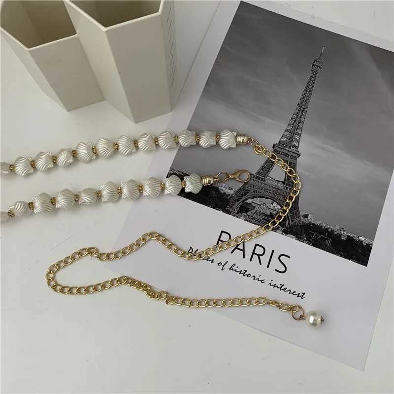 New ribbon shell pearl waist chain decorative ribbon thin metal ribbon matching dress ribbon for hundreds of pieces X250410