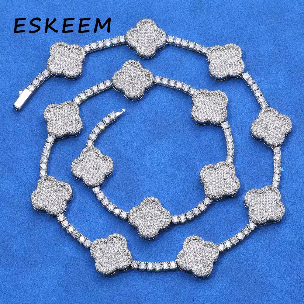 Hip Hop Fine Chain Four Leaf Clover Tennis Necklace for Women/Girls Sliver Plated CZ Diamond Tennis Necklace