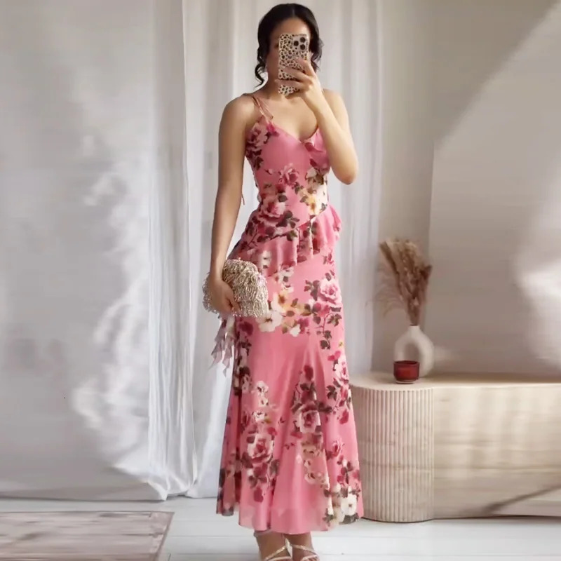 TRAF chiffon printed bodysuit set womens twopiece asymmetrical lace up sliding top 2piece clothing grid floral 250410