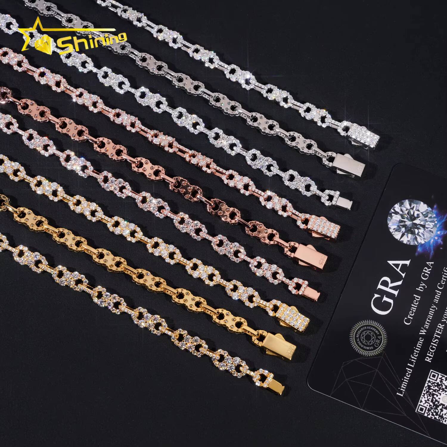 New Hip Hop Design Moissanite Infinity Link Chain Iced Out 925 Silver Men Gold Plated Moissanite Cuban Necklace