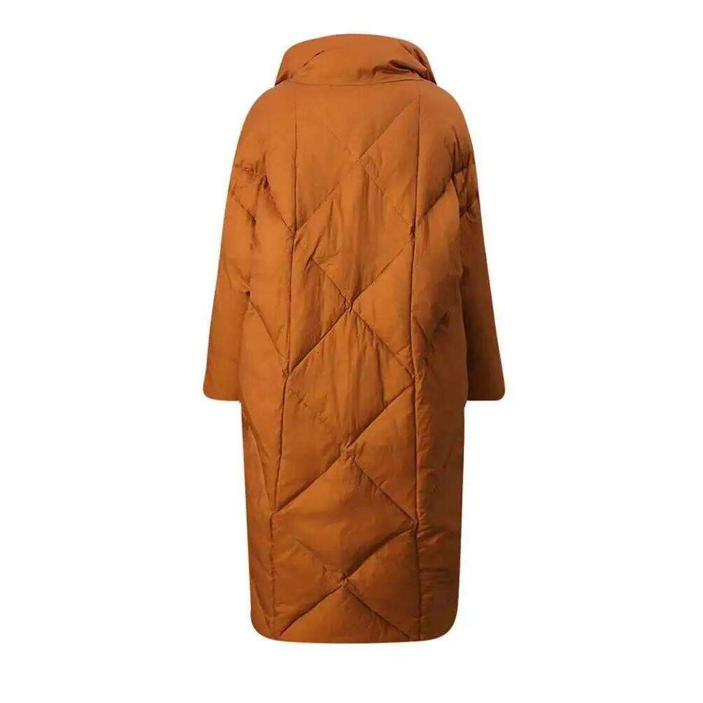 Caramel Color Big Size Down Jacket New Lapel Long Sleeve Warm Women Parkas Fashion Tide Autumn Winter V