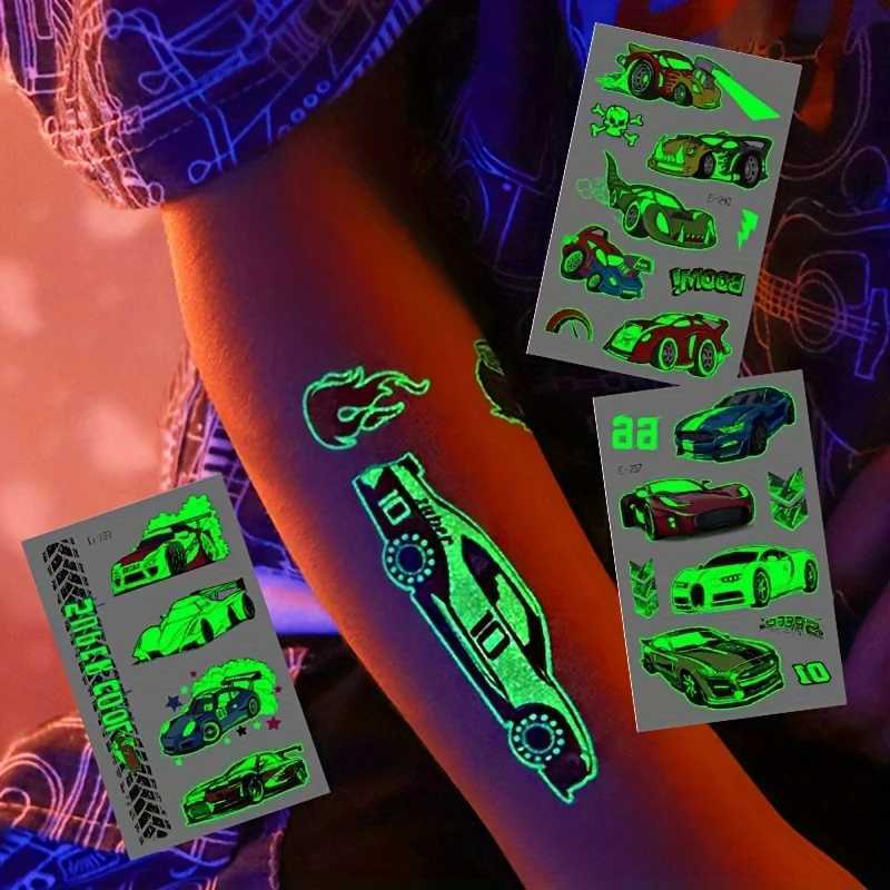 12 glowing tattoo stickers for sports motorcycles childrens arms face glowing tattoos cartoon body art stickers W250410