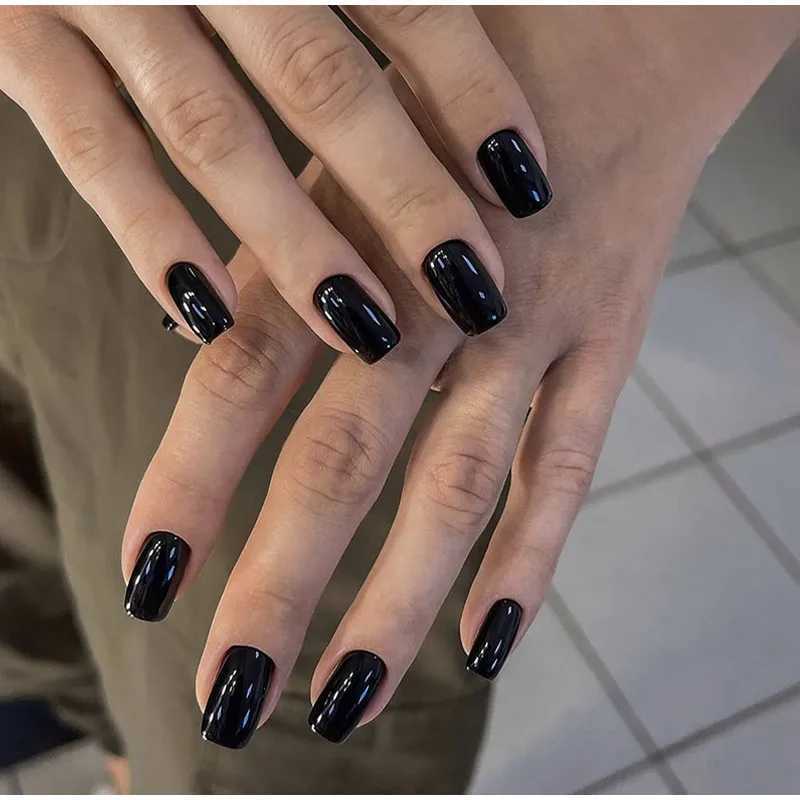 Handmade armor detachable black solid color short nail product DIY item W250410