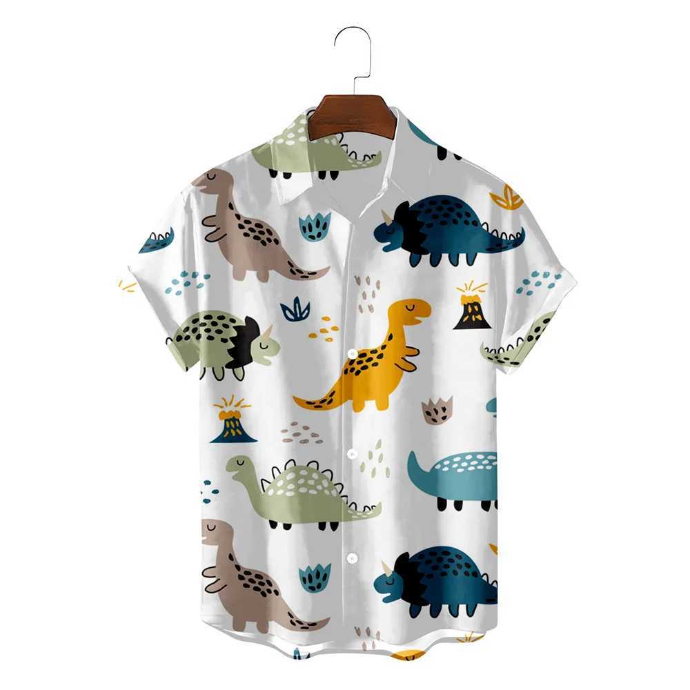 Interesting dinosaur Hawaiian shirt 3D printed casual mens summer beach short sleeved shirt fashionable mens vocal lapel Camissa X250410