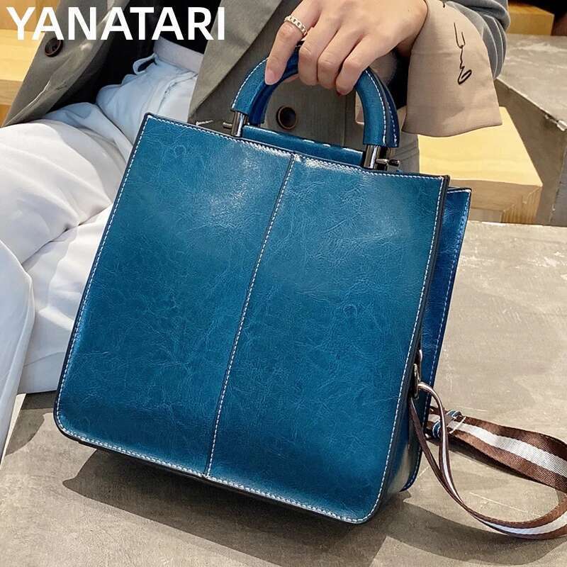 YANATARI Female Genuine Leather Handbags Women Shoulder Crossbody Vintage High-Capacity Tote Minimalist Bag
