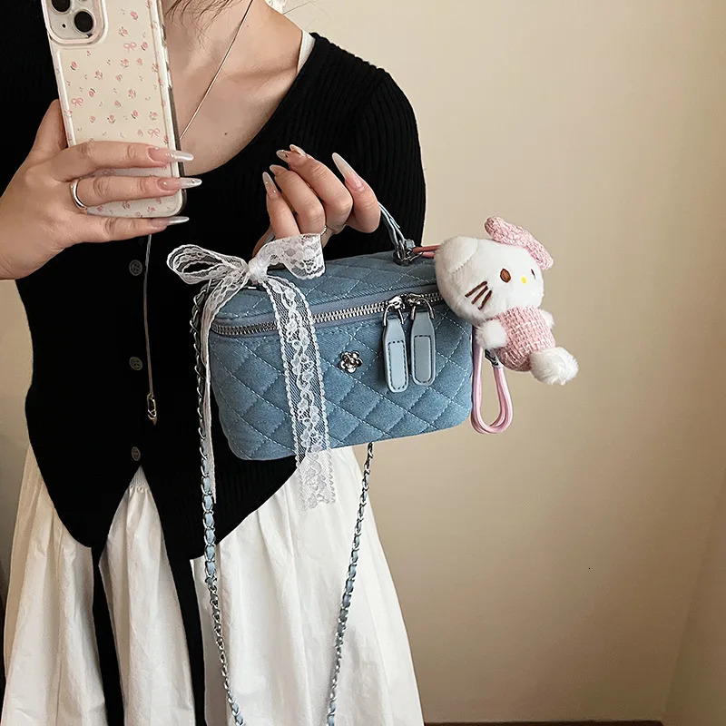 Trendy Denim Box Bag with Chain Strap Womens 2025 New Faion Small Square Chain Bag Versatile Crossbody Diamond Pattern R251110