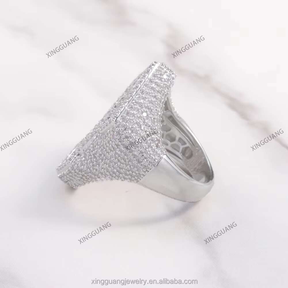 Hot Fashion VVS Moissanite Cross Ring Hip Hop Style Iced Out 925 Silver Baguette Diamond Cuban Link Cross Cuban Rings for Men