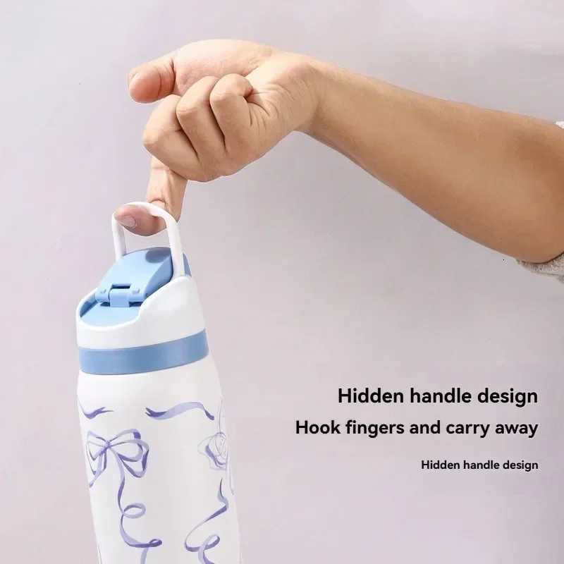 Fashionable cup 32OZ Thermos Bottle 304 Stainless Steel Portable Straw Jumping Cup Cold and Hot Sport Water Cups Portable Vacuum Flask Y251110