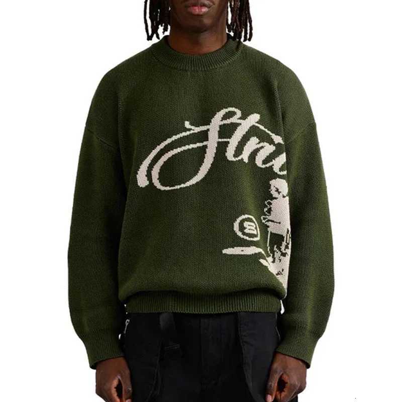 Fashion Punk mens casual fashion street knitted sweater retro 2000s letter cartoon character hip-hop knitted pattern pullover Y2K style Y251110