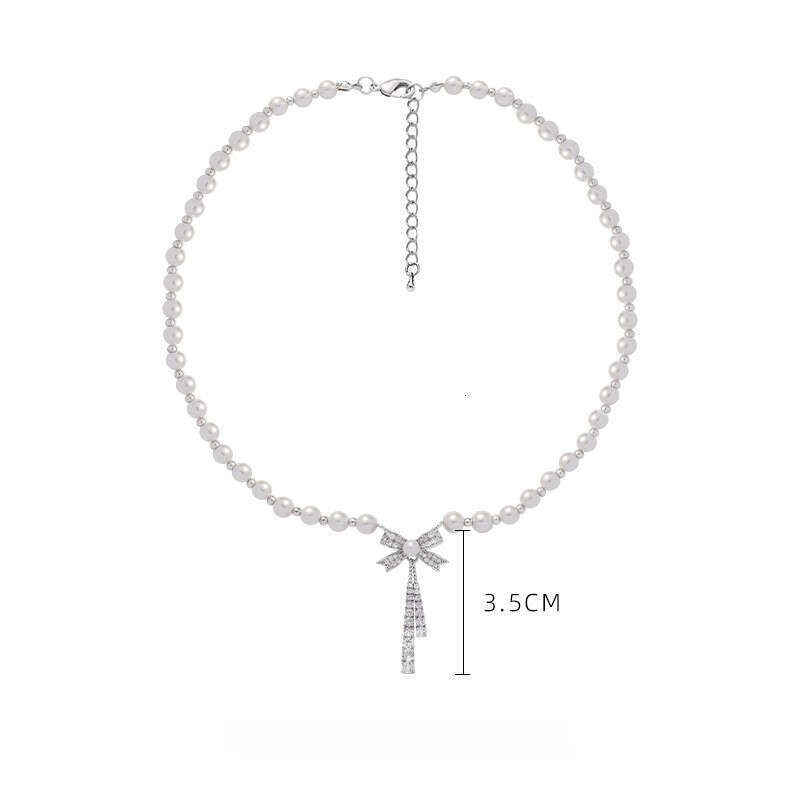 Bowknot Pearl Necklace for Women Wholesale High-end Light Luxury Exquisite Sweater Chain Sweet Cool Ins Korean Style Choker