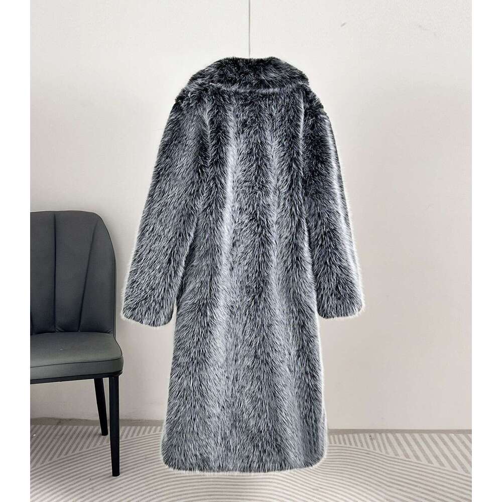 European and American Style Autumn Winter Women's Long with Blazer Collar, Bestselling Cross-Border Faux Fur Coat