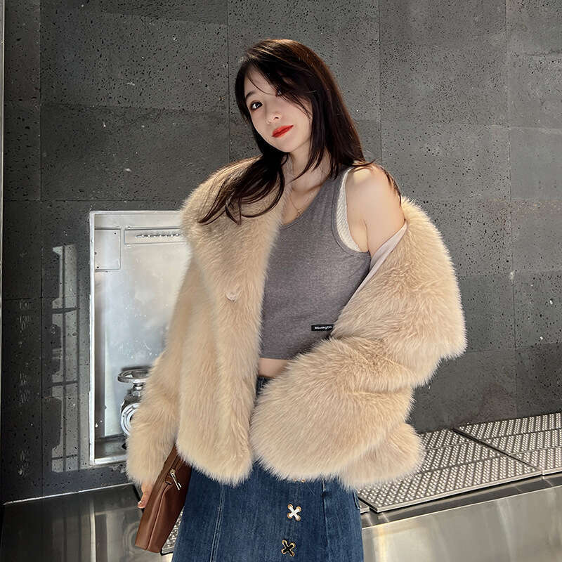Fashionable Large Lapel Faux Coat for Women Elegant Socialite Long Sleeve Warm Overcoat Fur Top Wholesale