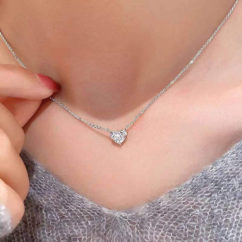 Gold Plated Moissanite Solitaire Pendant Unisex Necklace Vintage Fine Jewelry with Heart Cut Unisex Gift