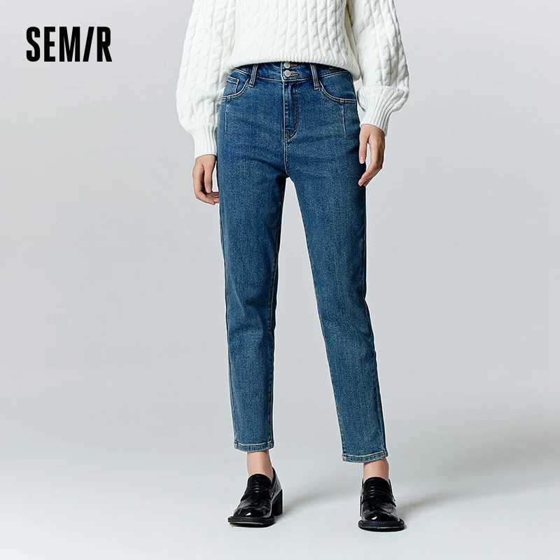 Semir Brushed Jeans Women Slim Fit Tapered Pants Winter 2025 Comfortable Basic Denim for Daily Wear C251110