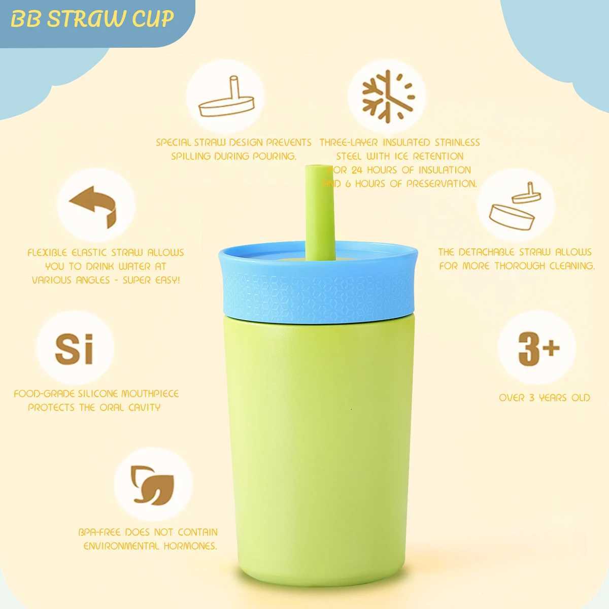 Fashionable cup Owalaa kids Water bottlesmall cup 12oz 355ML with strawsuitable for kidsStudentcampingindoor and Outdoor use Y251110