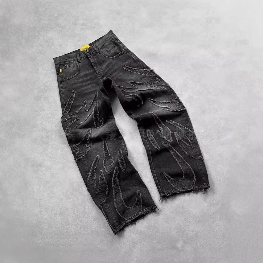 designer Men's Jeans Baggy Black Cargo Pants Women Wide Leg Casual High Street joggers American Style Streetwear Drawstring Trousers