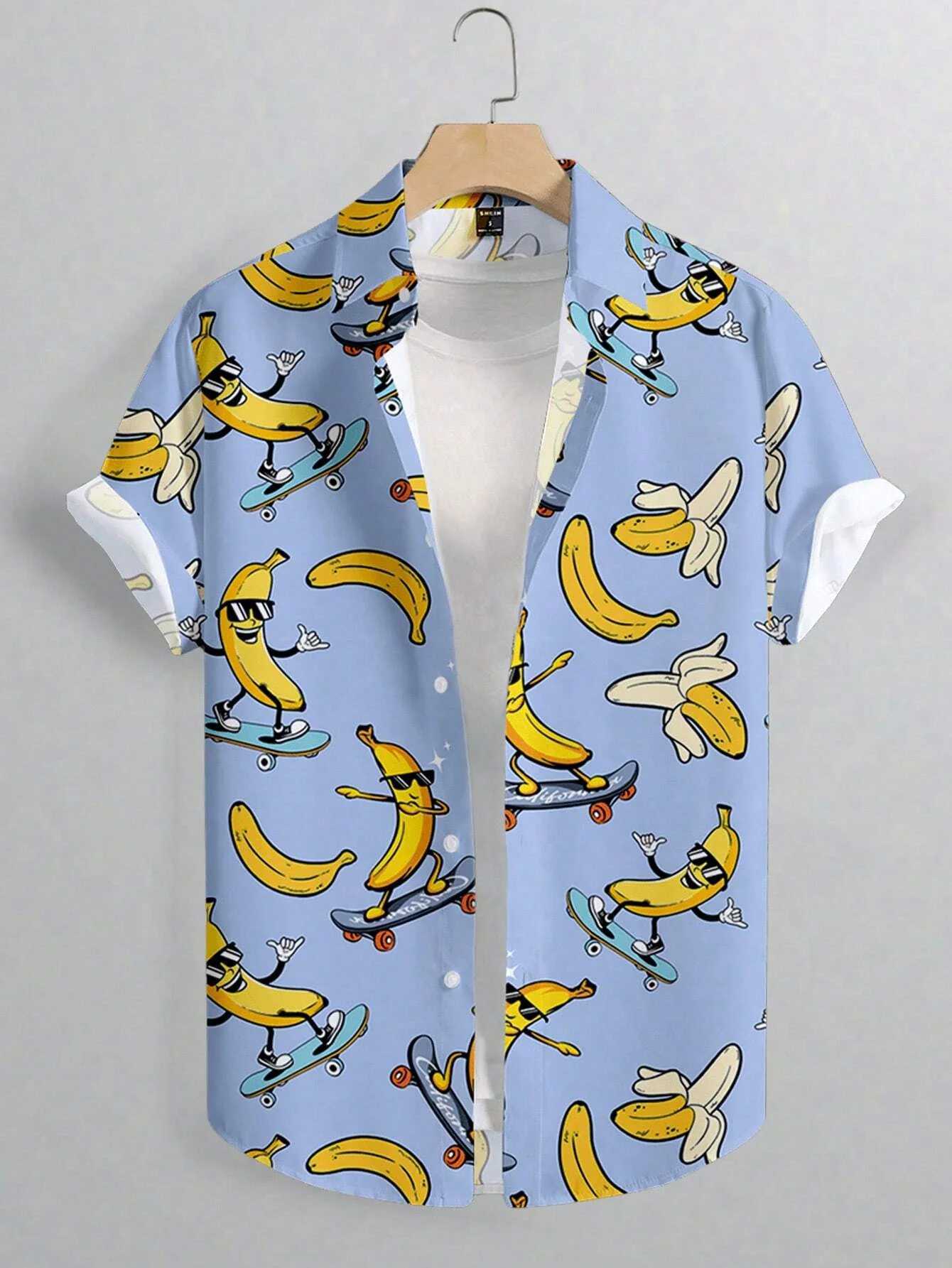 Mens collar party shirt mens casual street short sleeved summer new banana animation 3D printed top mens clothing X250410