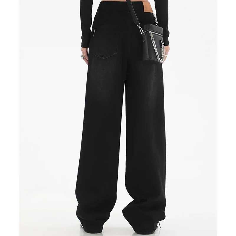 Woman High Waist Slim Fit Wide Leg Jeans Female High Street Y2k 2000s Casual Pants Lady Fashion Black Blue Loose Denim Trouserse C251110