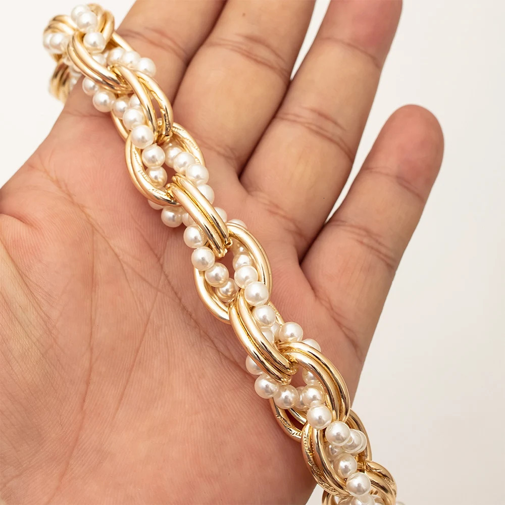 31CM Short Handbag Strap Exquisite Gold Silver Chain Pearls Decoration Chain Phone Lanyard Detachable Bag Hand Chain With Buckle 251110