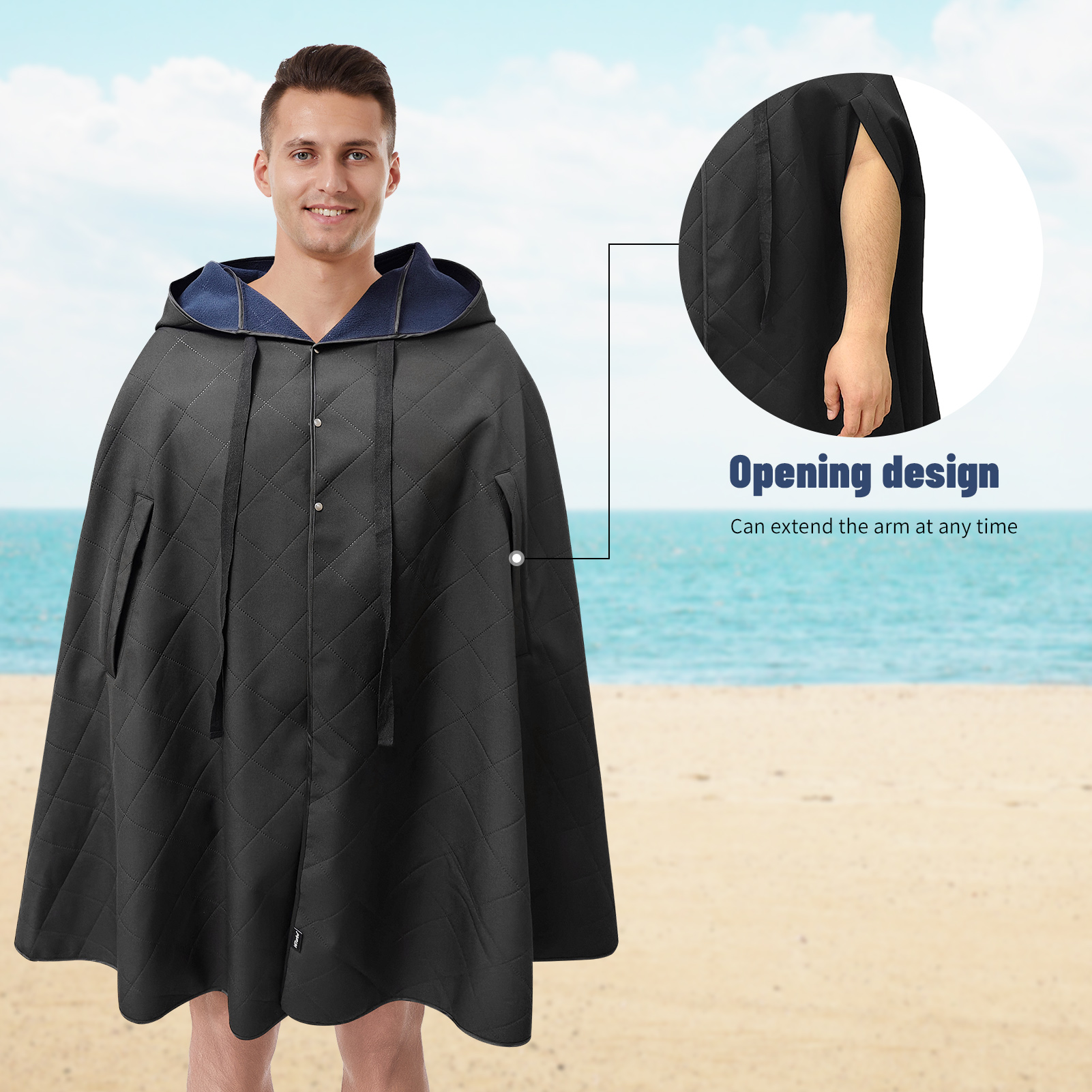 Mutao High Quality Waterproof & Warm Hooded Cloak Cape, Warm Hoodie Warm Changing Cover, Outdoor Hooded Cape for Camping, Hiking, Horsemanship