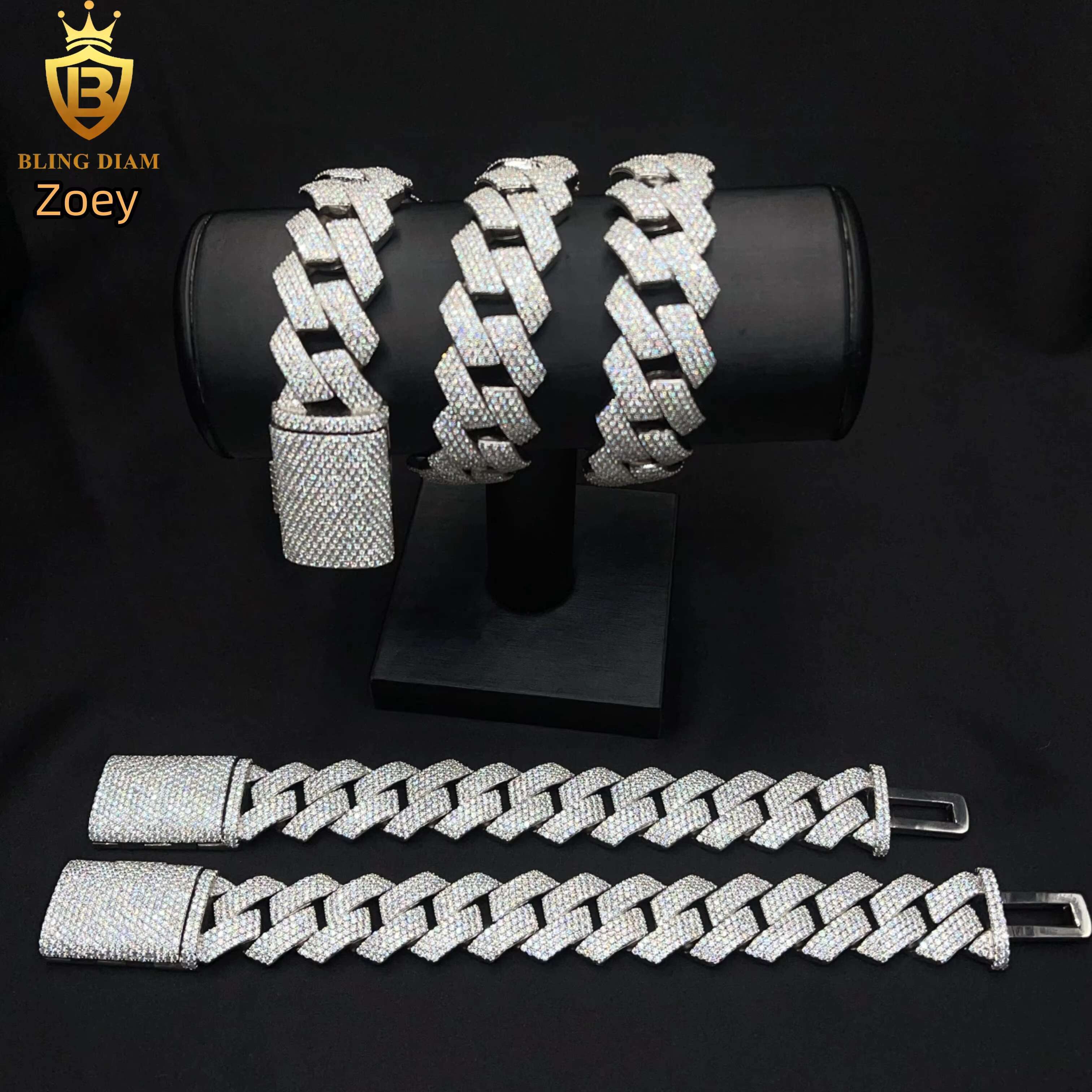 20mm 4Rows Hip Hop Rapper Jewelry Vvs Moissanite 925 Silver Iced Out High Quality Miami Cuban Link Chain for Men