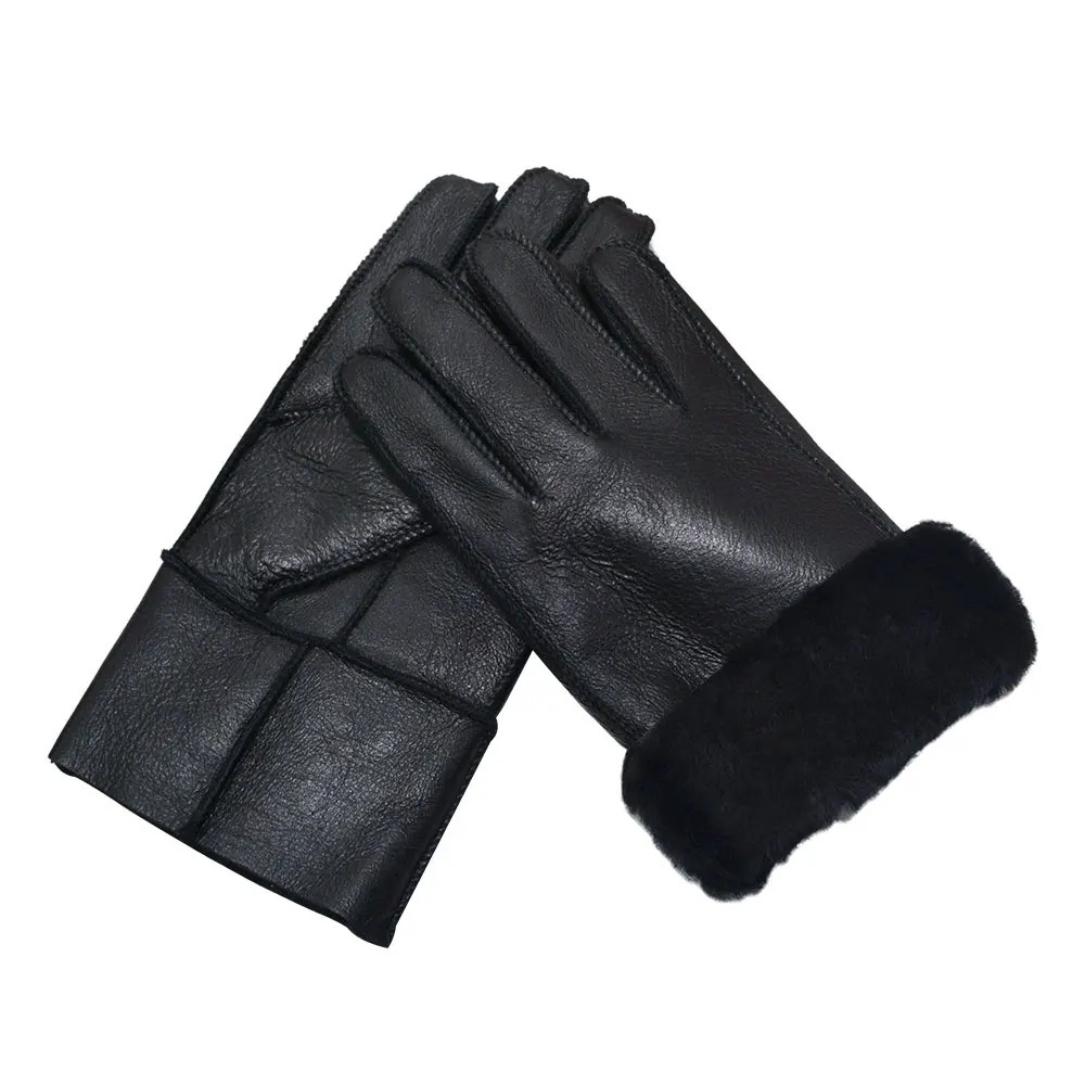 Classic Solid Color Winter Warm Sheepskin Fur Gloves Men Thickened Outdoor Motorcycle Riding Windproof And Leather Fur Gloves 251106