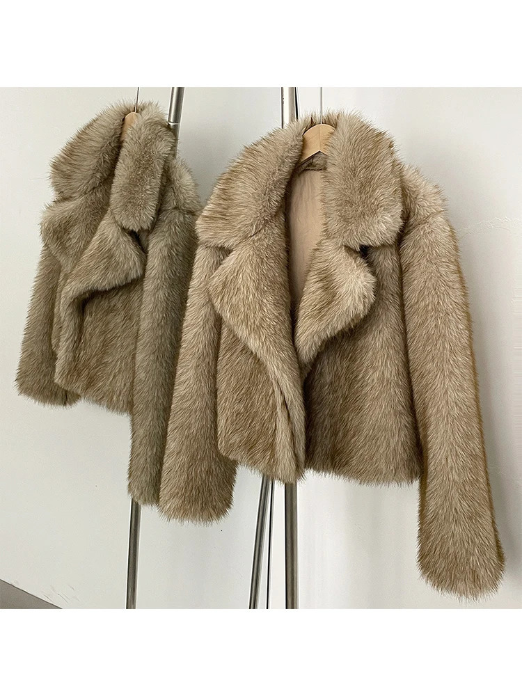 Mumaroho Winter Autumn Women Faux Fur Jacket Coat Solid Khaki Long Sleeve Thick Warm Outwear Fluffy For 251110