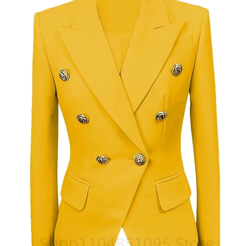 Women Office Lady TurnDown Collar Blazer Vintage Coat Fashion Gold Buttons Long Sleeve Ladies Outerwear Stylish Tops for Party 251106