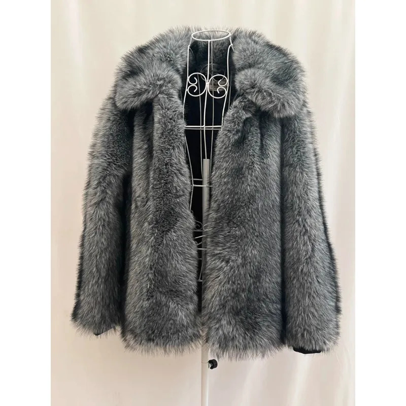 Mens Autumn Winter Fluffy Business Casual Silver Fox Fur Jacket Faux Fur Coats Fashion Charming Warm Tops 251105