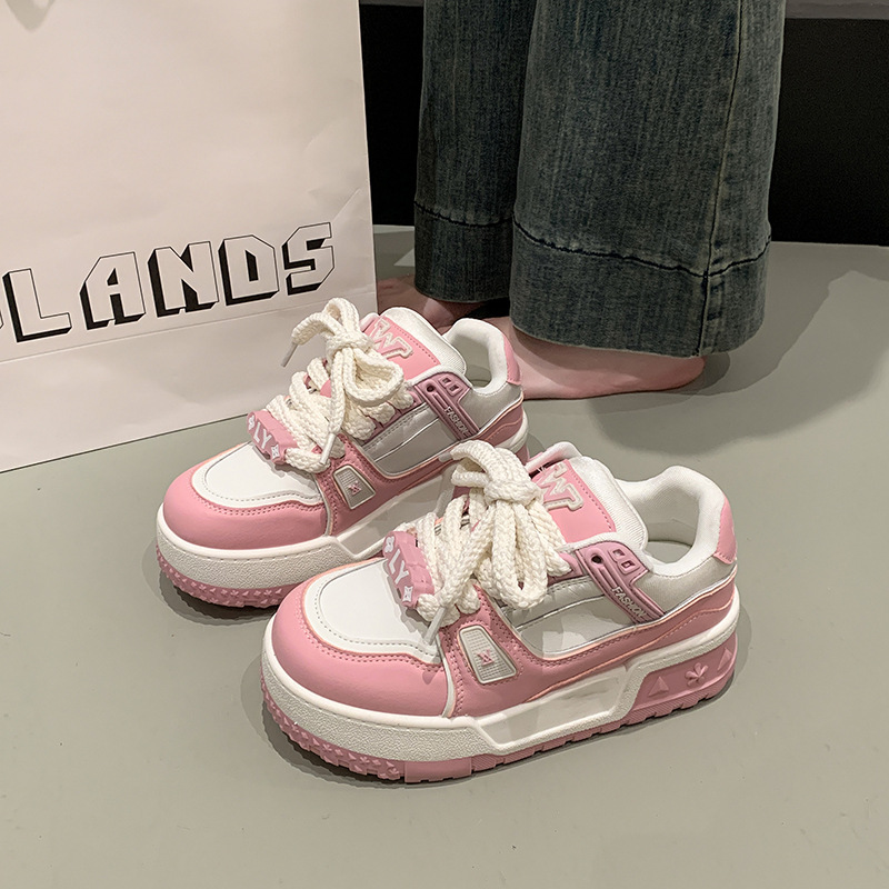 2025 Spring/Summer Fashion Versatile New Board Shoes for Women Thick soled Height Increasing White Shoes Casual Sports Board Shoes yellow pink