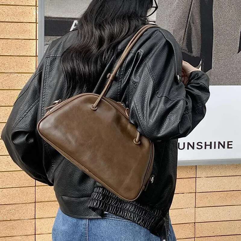 Motingsome Retro 100% Calfskin Women Designer Bag Natural Plant-Tanned Leather Cowhide Satchel Lady Pillow 2025 New