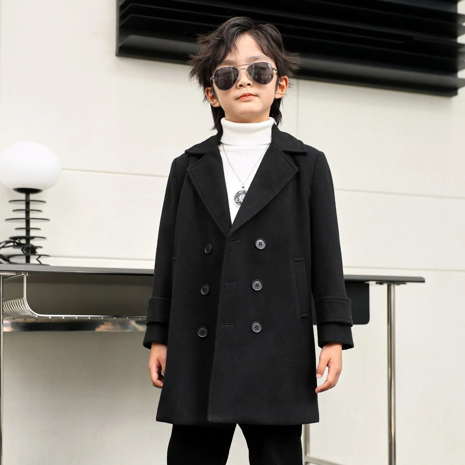 Kid Fromal Birthday Party Pography Woolen Coat Children Winter Green Khaki Wool Coat Boys Girls Windproof Outdoor Long Jacket 251103