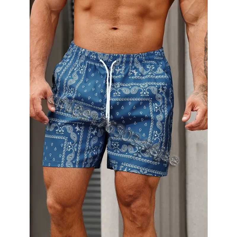 Paisley boys plus size shorts quick drying Hawaiian surfing running fitness fashionable casual shorts X250410