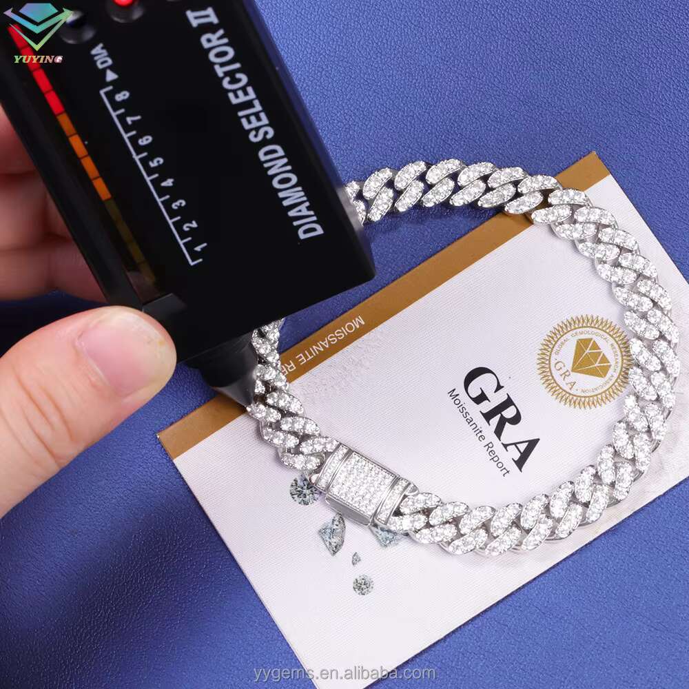 Fashion Jewelry 8mm Wide S925 Sterling Silver Gold Plated VVS Moissanite Diamond Necklace Iced Out Cuban Link Chain for Mens