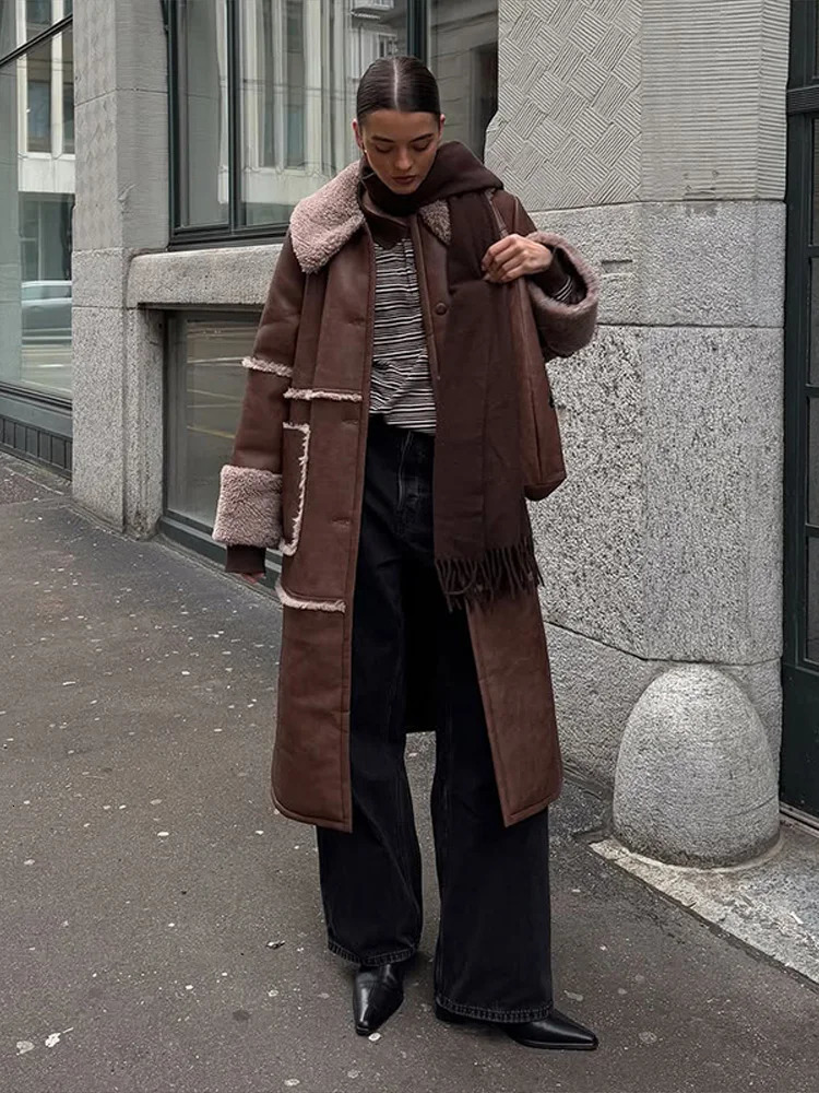 Warm Faux Fur Long Jackets Women Fashion Big Lapel Single Breasted Solid Flush Thicken Coats Female Winter Chic Outwear 251110