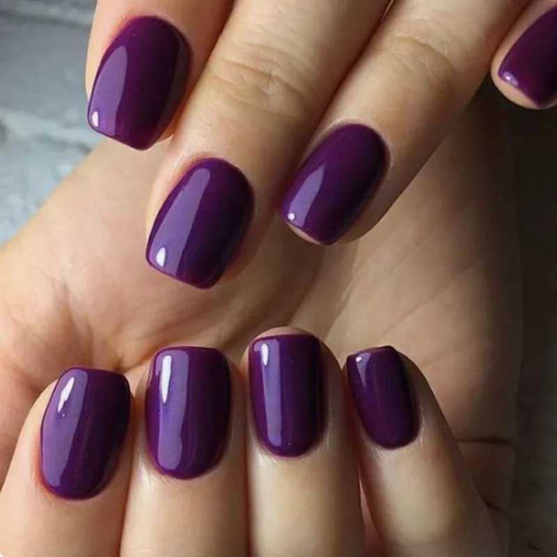 24 pieces of solid color wine red design fake nails short square shape press fake nails simple and detachable fully covered nail tips W250410