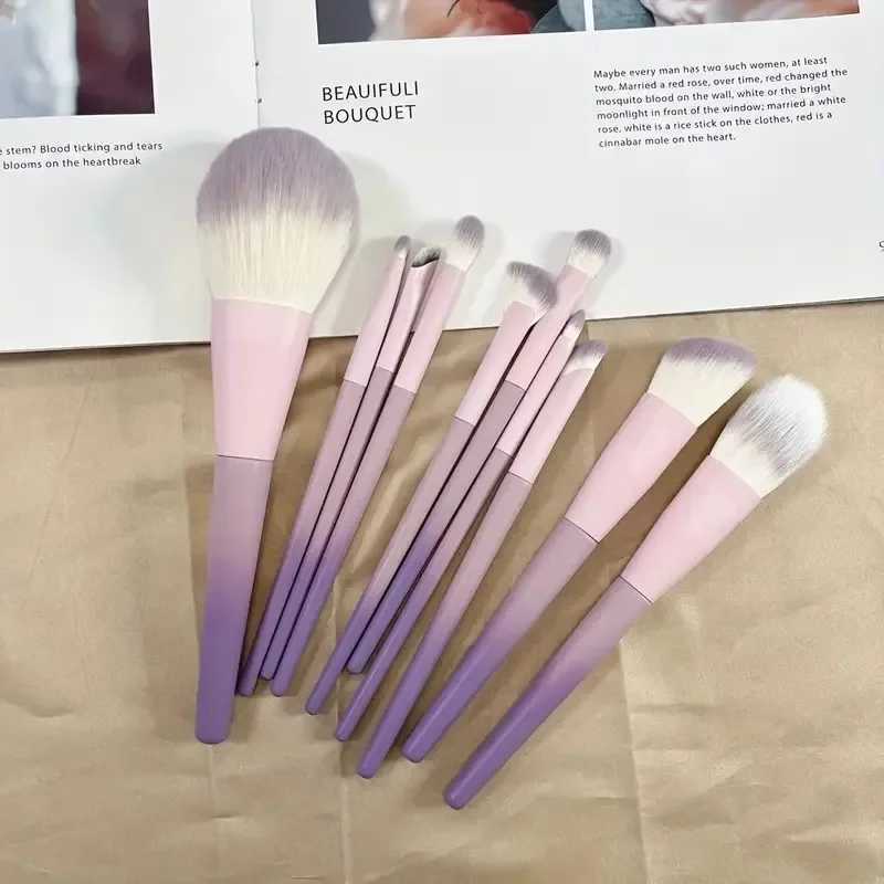 10Pcs Pink Purple Gradient plastic handle makeup brush powder brush foundation make-up brush concealer brush L251110