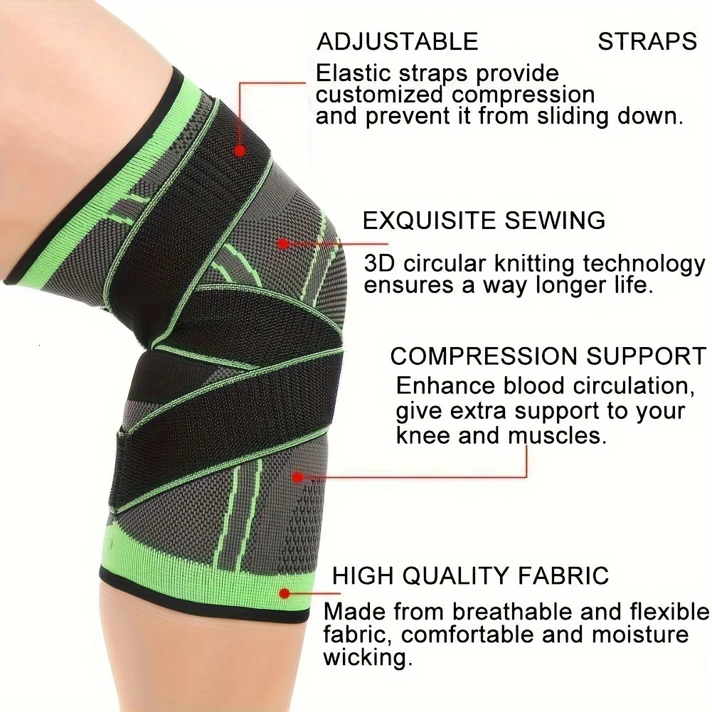 1pc Sports Knee Pad Men Pressurized Elastic Knee Pad Support Fitness Gear Basketball Volleyball Brace Tennis Cycling Protector 250410