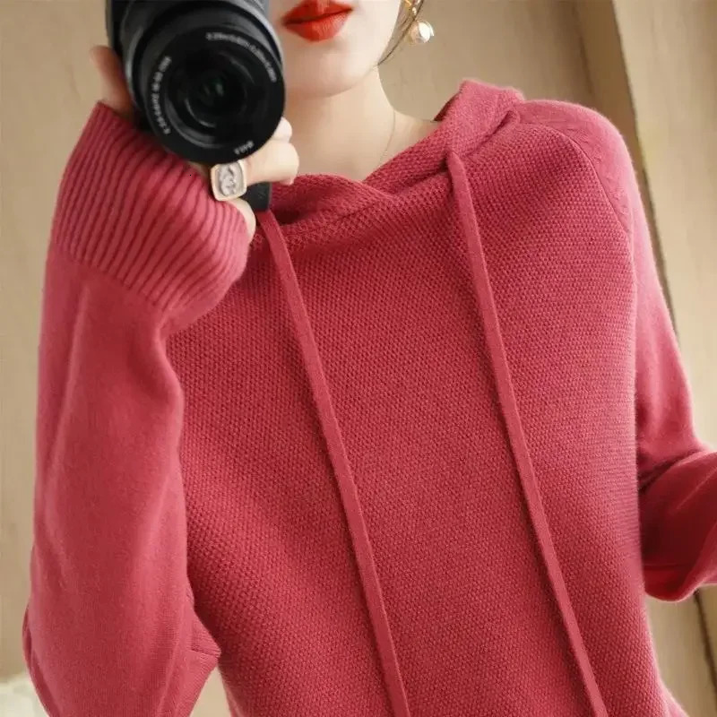 Hooded Sweater Woman Autumn Winter Long Sleeve Warm Bottoming Shirt Solid Casual Pullovers Knit Tops Korean Fashion Jumper 2025 251106