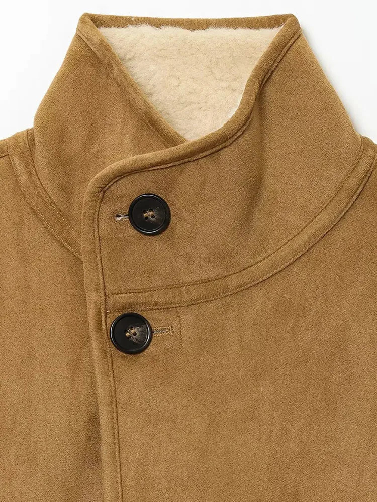 Women DoubleSided Wear Lamb Velvet Coat Womens Fashion Stand Collar Single Breasted Pocket Short Jacket Lady Outerwear 251110