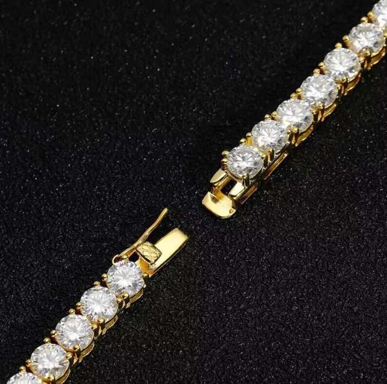Hiphop 5mm Moissanite Chain 925 Silver Tennis Necklace Yellow Gold Plated Round Brilliant Cut Moissanite Tennis Chain