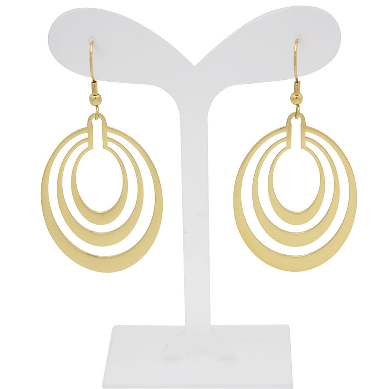 3 Layer Hollow Oval Shaped Big Gold-color Stainless Steel Dangle Drop Earrings For Women Free Shipping